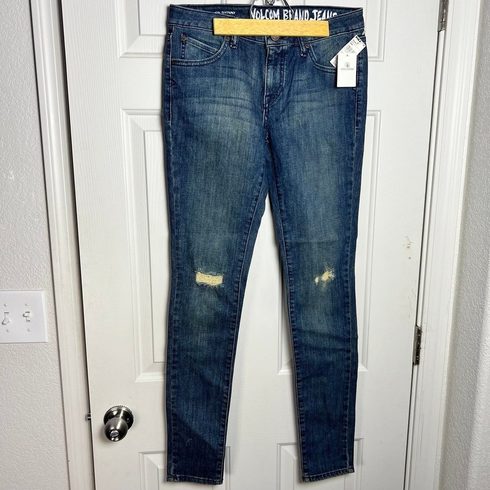 Volcum Super Stoned Skinny Jeans Juniors Size 7 Dark Wash Cotton Waist 28 School